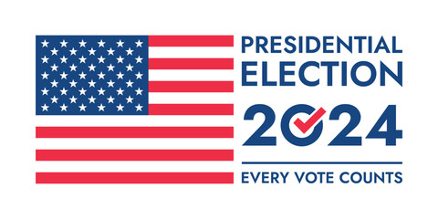 USA 2024 Presidential Election background with American flag colors design. Election event banner, card, poster, template, voting communication, background. Vote day, November 5. Vector illustration.
