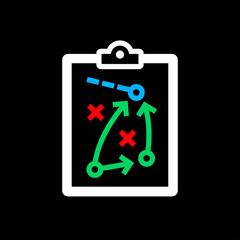 Icon tablet with paper clip. Symbol for check or task tracker. Coach's tactical board. Register or terms of reference.