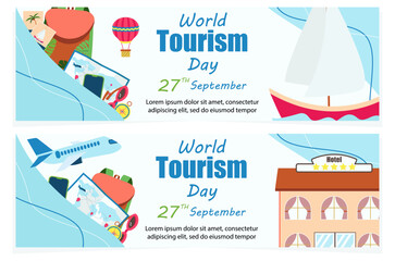 Horizontal banner for world tourism day. Flat style.