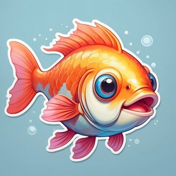 recommend clip art: Sticker of a lovely baby fish swimming in the ocean. 3D cartoon style with dynamic colors, isolated on a simple background.