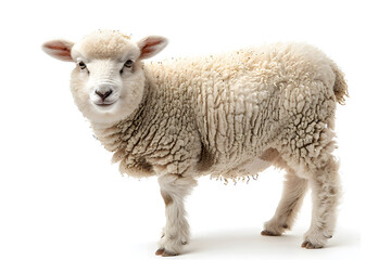 Fluffy White Sheep on Clean Background, Domestic Farm Animal Portrait