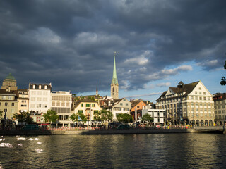 Dark clouds over Zurich skyline