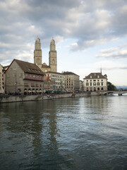 Grossmunster towers over Zurich riverside buildings