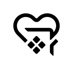 House roof with chimney and heart shape logo design. Skyscrapers and heart graphic design