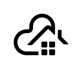 House roof with chimney and heart shape logo design. Skyscrapers and heart graphic design