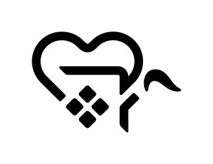 House roof with chimney and heart shape logo design. Skyscrapers and heart graphic design