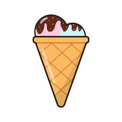 Hand drawn ice cream isolated on white background. Design concept for summer vacation and travel.