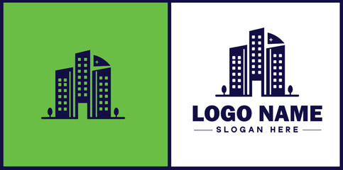 Apartment complex icon Residential complex Housing development Apartment building flat logo sign symbol editable vector