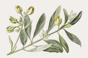 Obraz premium Detailed Botanical Illustration of Jojoba (Simmondsia chinensis) Plant for Educational and Decorative Use