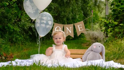 photo session for one year old baby. Selective focus.