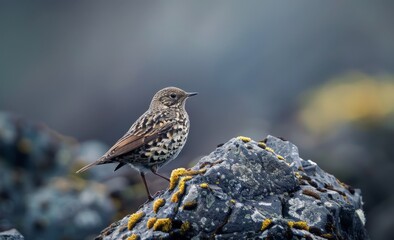  Vigilant Bird Perched on Rocky Outcrop, Coastal Meadow