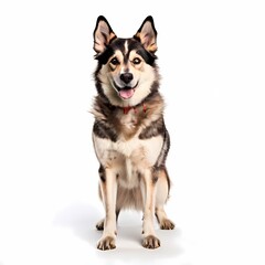 Fototapeta premium Russo european laika dog breed standing against white background, Ai Generated