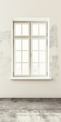 Fototapeta premium Property interiors composition with a big window providing natural lighting to a room with minimal furniture. Minimalist residential realty interiors.