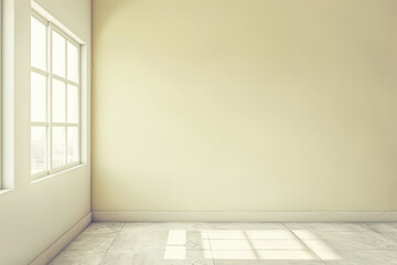 Fototapeta premium Property interiors composition with a big window providing natural lighting to a room with minimal furniture. Minimalist residential realty interiors.