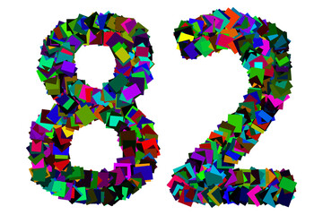 Colorful number 82 for math concept