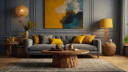 Fototapeta premium The stylish boho composition at living room incident light.AI generated