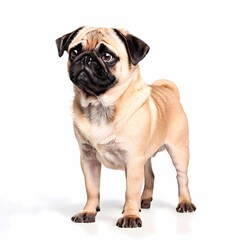 Obraz premium Pug dog breed standing against white background, AI Generated