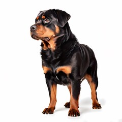 Fototapeta premium Rottweiler dog breed standing against white background, Ai Generated