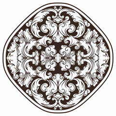 Isolated ornamental design. Ornamental elements for your designs. Black and white colors. Floral carving decoration for postcards, invitations, social media or wedding.