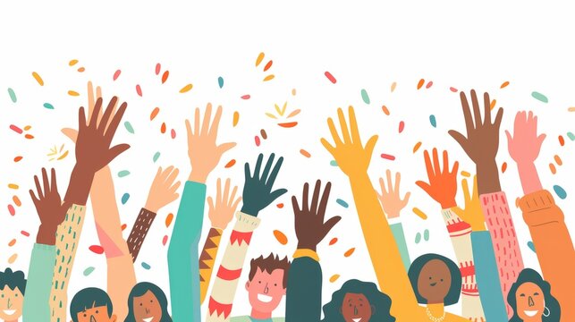Diverse community unity: colorful open hands design symbolizing multiculturalism and togetherness, vector illustration of multiethnic people embracing diversity and inclusion


