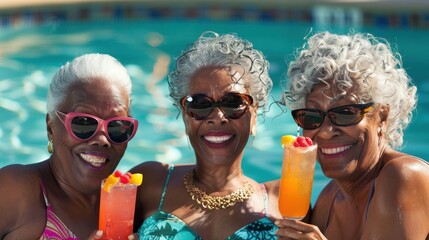 Senior women relaxing by the pool