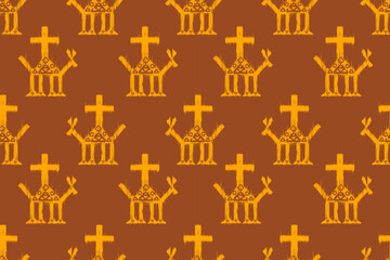 Motif ethnic beautiful carmel Ikat art. Ethnic Africa  fabric seamless pattern on background art. folk embroidery, Peruvian, Indian, Asia, Moroccan, Turkey, and Uzbek style. Aztec geometric art.