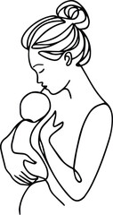 Black single-line drawing a mother breastfeeding