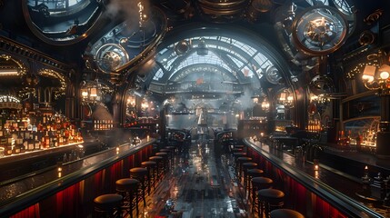 Obraz premium inside a luxurious steampunk bar lounge