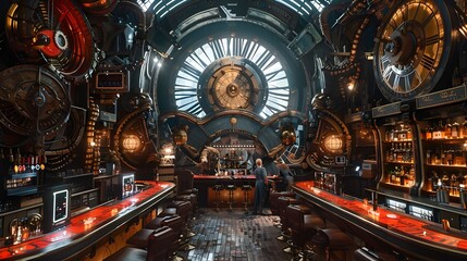 Obraz premium inside a luxurious steampunk bar lounge