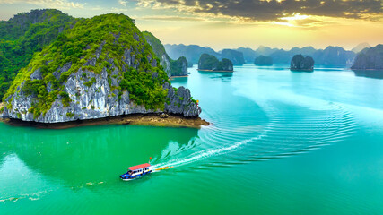 Beautiful landscape Lan Ha bay view from the Cat Ba Island. Lan Ha bay is the UNESCO World Heritage...