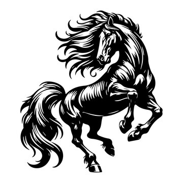 Majestic vector deign of a rearing horse with flowing mane and tail.