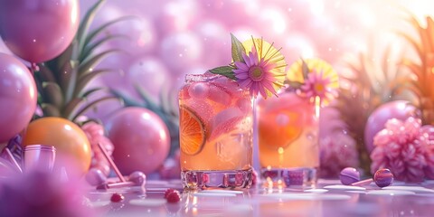 Vibrant Summer Cocktail with Fresh Citrus and Floral Garnish