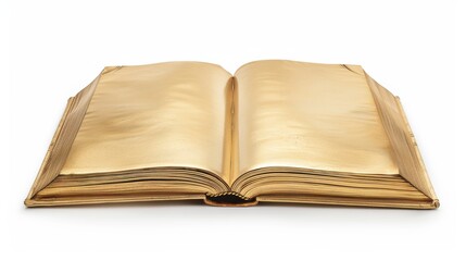 This open gold book, with its blank, glossy pages, exudes a sense of luxury and exclusivity, ideal for high-end branding or conceptual art projects.