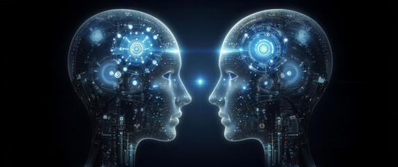 Communication With Artificial Intelligence and Artificial Intelligence Technology, Neuroscience, Neurobiology, Transhumanism, Banner and Text Area