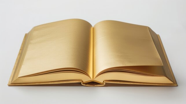 This open gold book, with its blank, glossy pages, exudes a sense of luxury and exclusivity, ideal for high-end branding or conceptual art projects.
