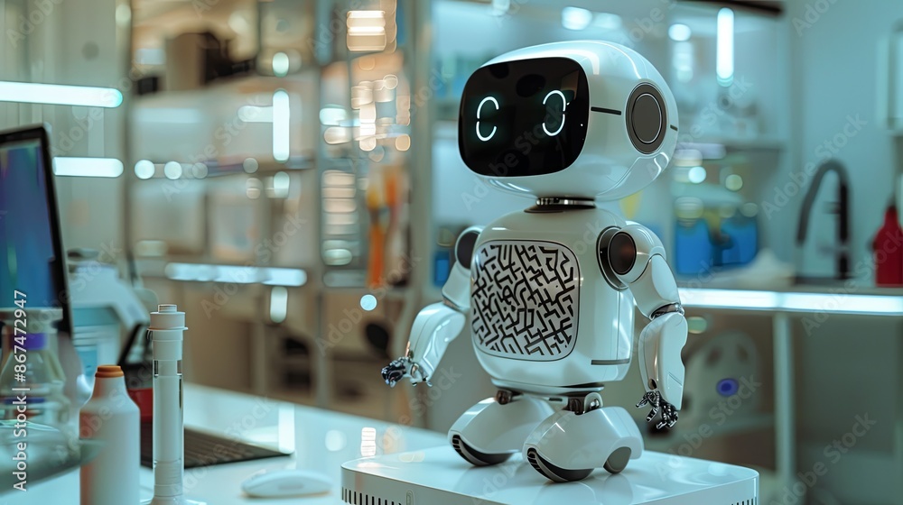 Poster White Professor Robot Floating in a Science Lab