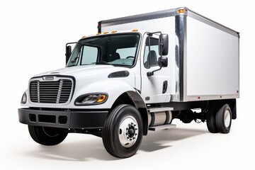 Isolated white freightliner cargo truck on plain white background for versatile use