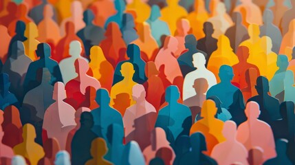 Large crowd of diverse people in vibrant paper cut-out style illustrating multicultural unity and inclusion


