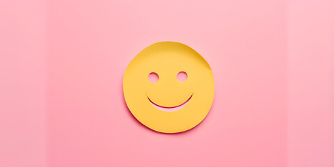 yellow paper cut smile face, positive vibes, mental health, world mental health day concept, generative ai