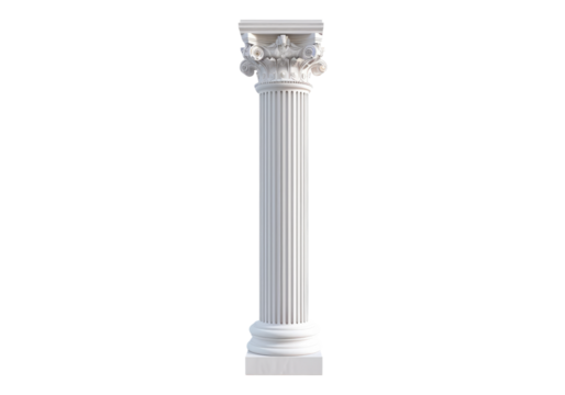 White concrete column isolated, transparent background, PNG, cutout.