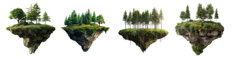 Gordijnen Eiland Floating islands with trees and greenery fantasy landscape transparent background  © Loony Dream Designs