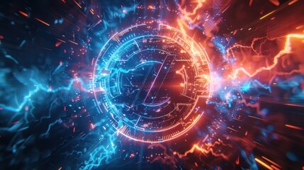 Obraz premium Abstract Digital Art with Glowing Circular Pattern and Neon Lights