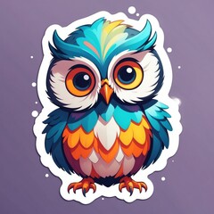Fototapeta premium Sticker of a sweet baby owl in 3D cartoon style with dynamic colors, isolated on a simple background.
