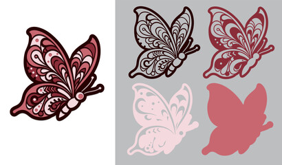 Layered flying butterfly. Layer applique. Cut file