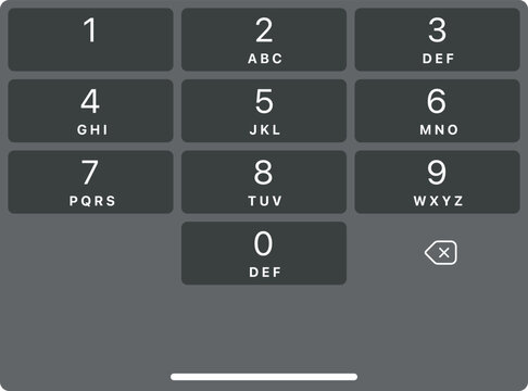 Smartphone dial keypad with numbers and letters. Interface keypad for touchscreen device. Dialing numbers phone on screen. Mobile phone keypad design. Dark mode with black button Vector Illustration.