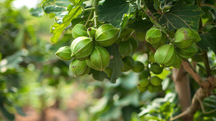 Obraz premium Some jatropha fruits keep a light color like green.