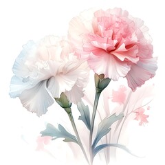 Delicate beauty. pink carnations with translucent petals isolated on white background
