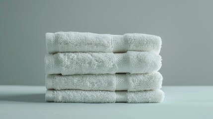 A stack of fresh white towels against a minimalist background
