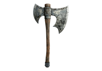 Hand held axe isolated, transparent background, PNG, cutout.
