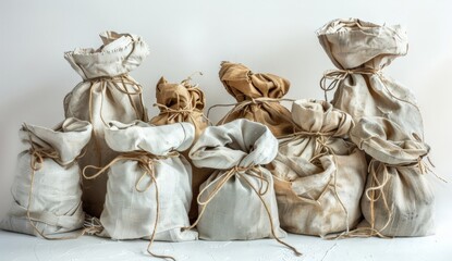  Burlap Sacks Stack: Unused Packaging for Retail or Distribution